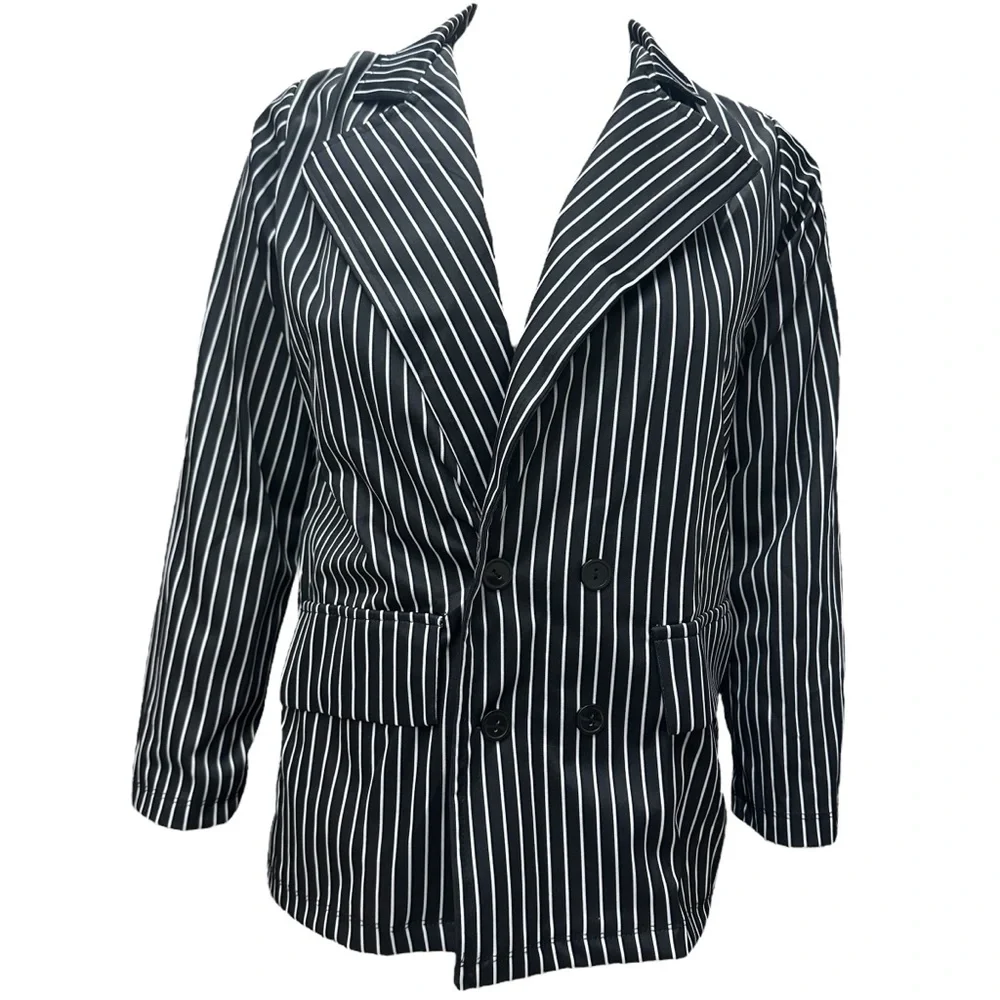 Cosplay Gangster Suit Youth Large Black White Striped Jacket and Pants